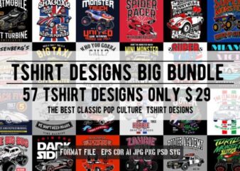 57 Tshirt Retro Pop Culture Designs Bundle