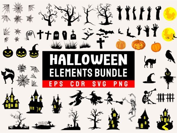 Halloween bundle SVG. Halloween elements bundles vector icons symbol for t-shirt design, Creepy, ghost horror t-shirts designs pack silhouette, eps, svg, cdr, png file,
