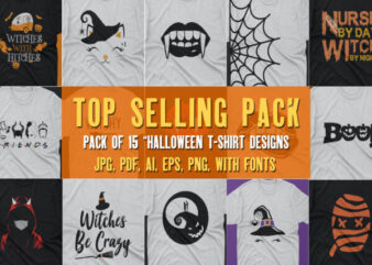 Halloween T shirt Pack of 15 designs ready to print | Commercial use