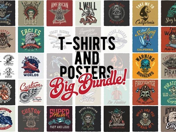 T-Shirts Bundle 1. Vector T-Shirt and Poster Designs