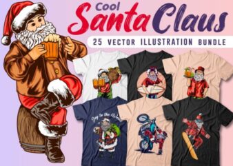 Cool Santa Claus Vector Illustration, Christmas T-shirt Designs Bundle, Funny Christmas