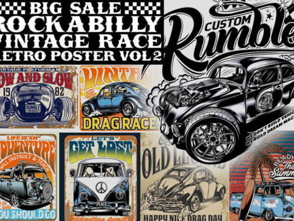 BIKERS, ROCKABILLY, VINTAGE RACE BUNDLE vol 4 t shirt template
