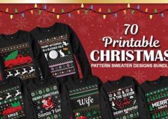 70 print ready Ugly Christmas Sweater Designs Bundle