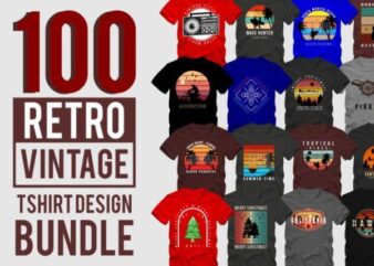 100 retro vintage t shirt design bundle
