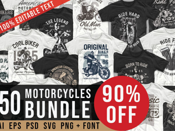 Vintage motorcycle t-shirt designs bundle, Motorcycle, Rider, Biker T shirt, T shirt design vector, svg, png, pod,