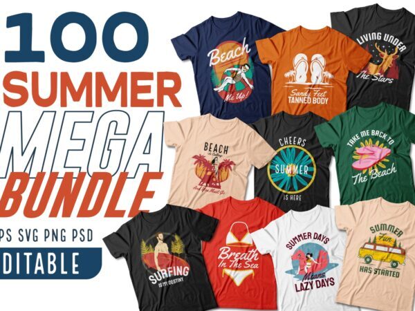 Summer t-shirt designs bundle, Surfing t shirt design, Paradise t shirt design, Beach t shirt design, Beach, Tropical, Vocation, Holiday