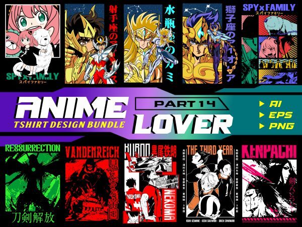 populer anime lover tshirt design bundle illustration part 14