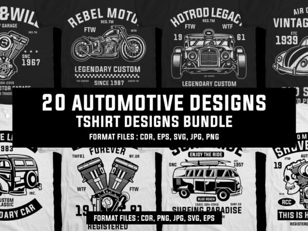 20 automotive tshirt designs bundle