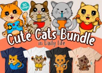 Cute cats t shirt designs bundle in daily life, Funny cat t shirt design vector packs, kitten, pet, cartoon bundle, funny bundle,
