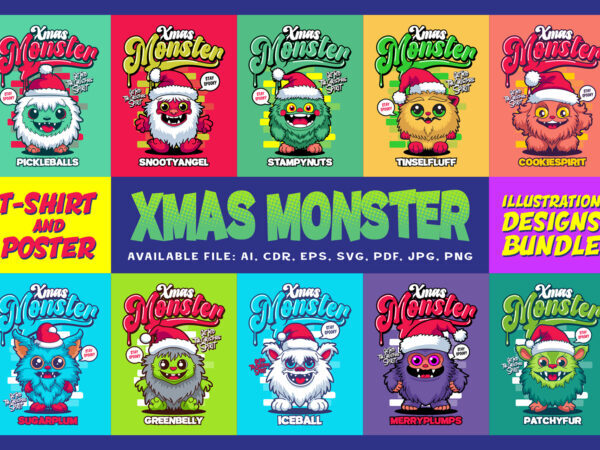 Xmas Monster Illustration Designs Bundle