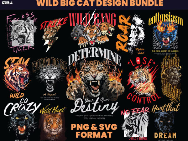 50 Wild big cat Designs bundle , T-shirt Design bundle, Streetwear Designs, Aesthetic Design, Urban Shirt designs, Graphics shirt , DTF, DTG
