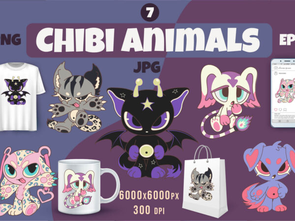 Chibi animals set 07. Tshirt, PNG.